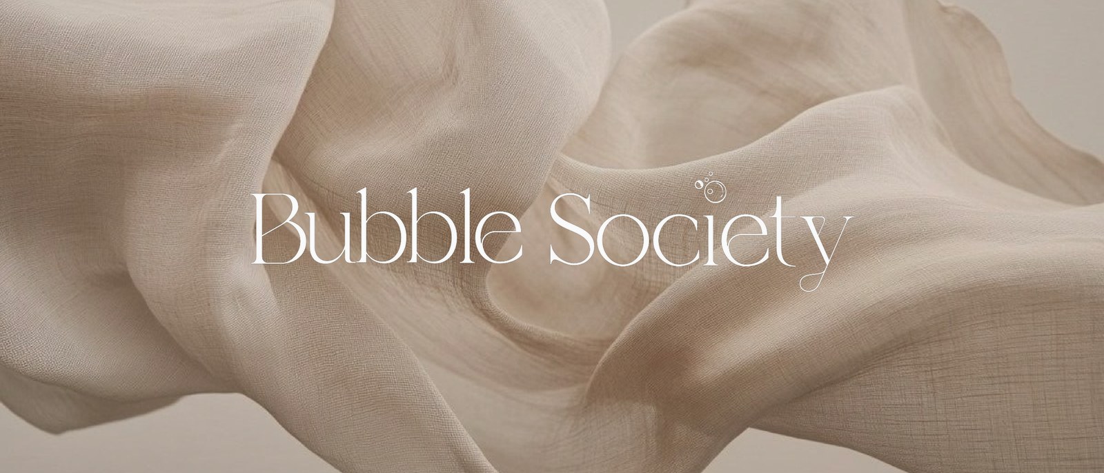 Bubble Society logo on soft linen