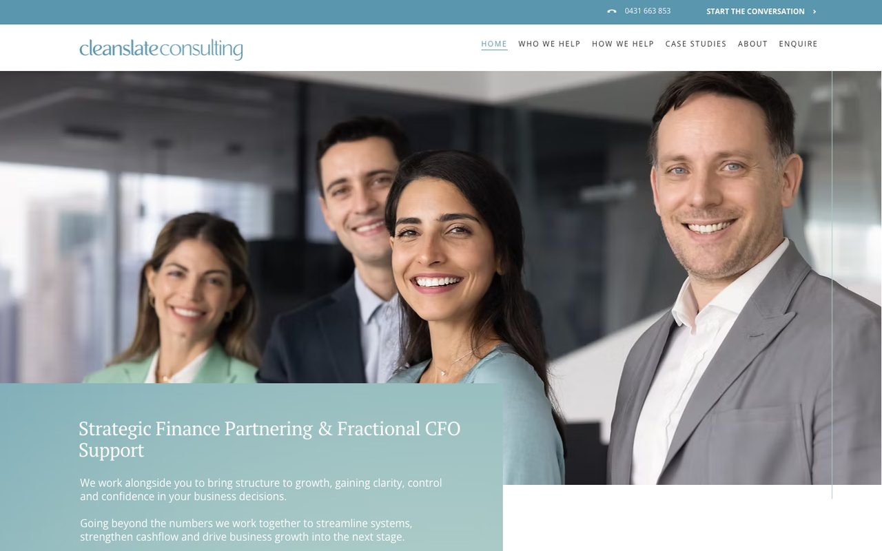 Cleanslate Consulting website home page